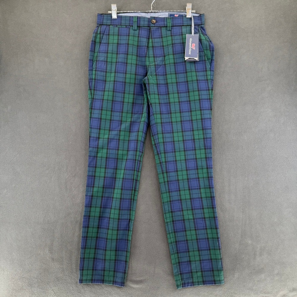 Vineyard Vines Breaker Pant Men Fits 30x29.5 Black Watch Tartan Plaid Multicolor